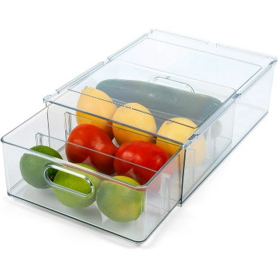 LunaLulinlk Clear Plastic Refrigerator Organizer Bins With Pull-Out Drawer and Dividers, Stackable Plastic Bins For Pantry Organization Storage