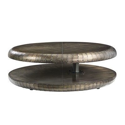 HomeRoots 39" Bronze Aluminum Round Floor Shelf Coffee Table With Shelf