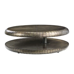 HomeRoots 39" Bronze Aluminum Round Floor Shelf Coffee Table With Shelf - 1 of 4