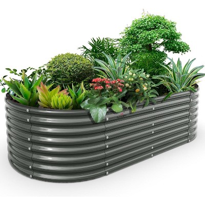 Chery Life 8 x 4 x 2 ft Galvanized Raised Garden Beds Outdoor, Oval Large Metal Planter for Planting Vegetables, Flowers, Gray