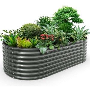 Chery Life 8 x 4 x 2 ft Galvanized Raised Garden Beds Outdoor, Oval Large Metal Planter for Planting Vegetables, Flowers, Gray - 1 of 4
