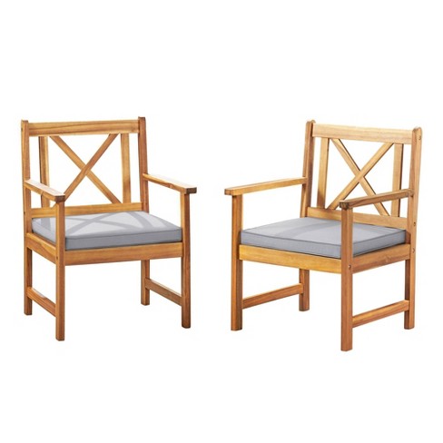 Manchester 2pk Acacia Wood Patio Chairs with Cushions Natural Alaterre Furniture