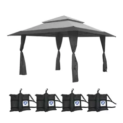 Z-Shade 13 x 13 Foot Instant Gazebo Outdoor Canopy Patio Shelter Tent, Gray & 4 Instant Outdoor Canopy Tent Shelter Wrap Around Leg Weight Bags, Black