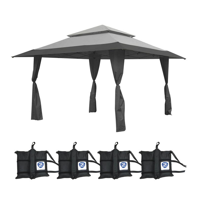 Z-Shade 13 x 13 Foot Instant Gazebo Outdoor Canopy Patio Shelter Tent, Gray & 4 Instant Outdoor Canopy Tent Shelter Wrap Around Leg Weight Bags, Black, 1 of 6