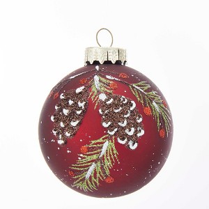 Kurt Adler 80MM Glass Red With Pinecone Design Ball Ornaments, 6 Piece Box Set - 1 of 4