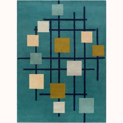 Mark & Day Charlo 8'x11' Rectangle Tufted Indoor Area Rugs Teal: Modern Wool, Stain-Resistant, Pet Friendly, Handmade