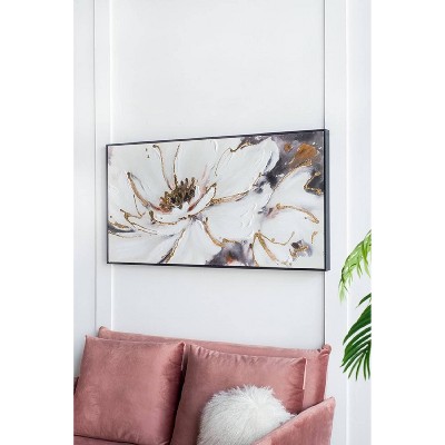 Large White and Gold Floral Canvas Print