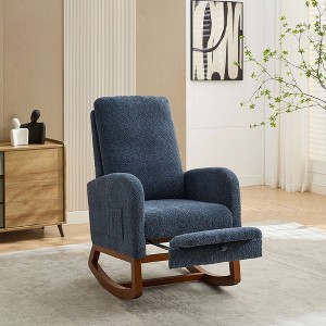 CAVINAS Boucle Glider Rocking Chair with Retractable Footrest and High Backrest,Upholstered Rocking Chairs,Nursery Accent Chair for Bedroom - 1 of 4