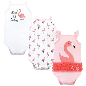 Little Treasure Baby Girl Cotton Bodysuits 3pk, Flamingo - 1 of 4