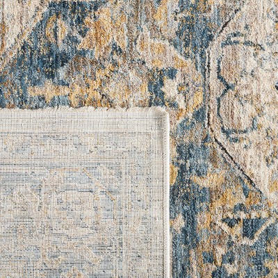 Ivory and Blue Hand-Knotted Synthetic Rectangular Area Rug