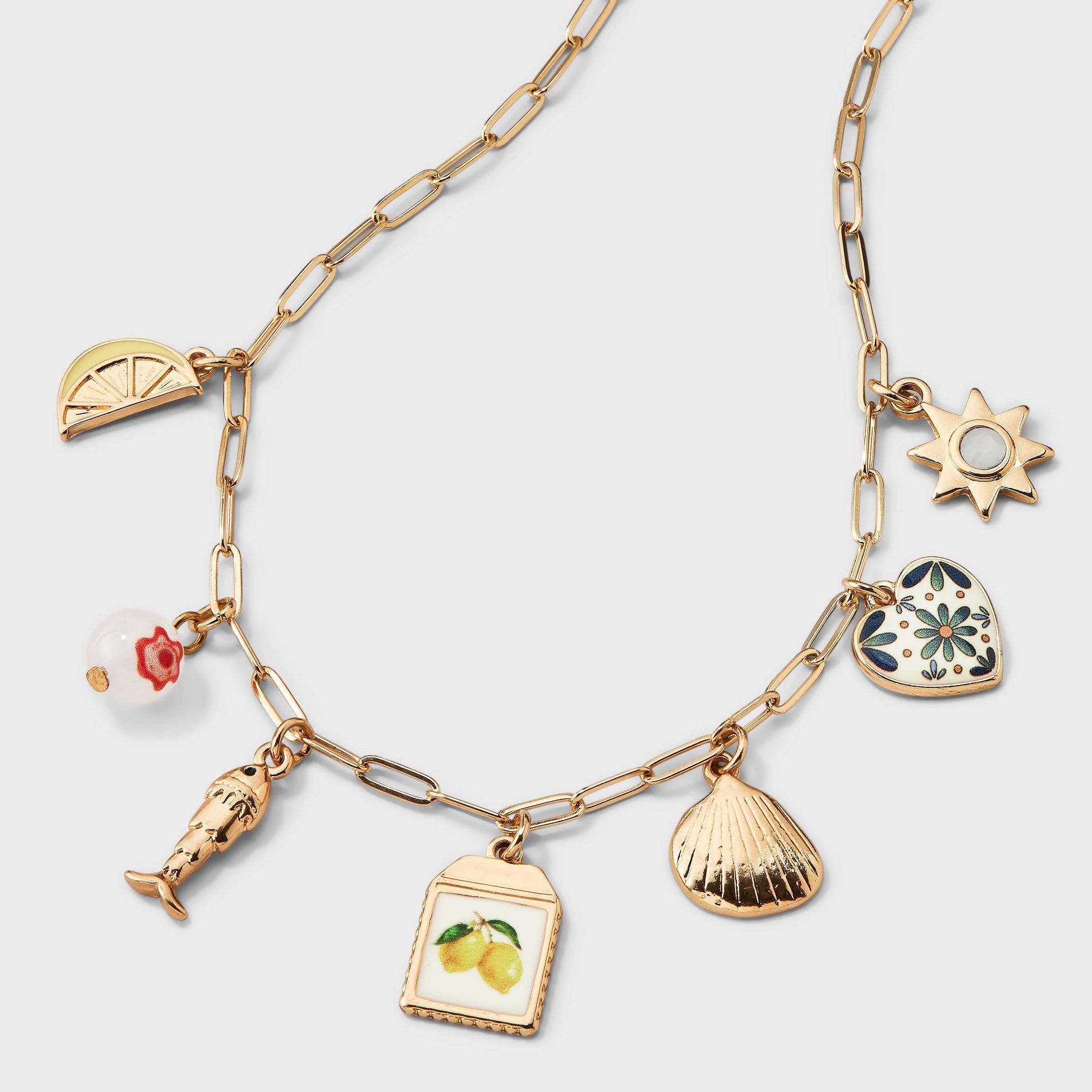 Girls' Charm Necklace with Sun and Lemon Charms- art class™