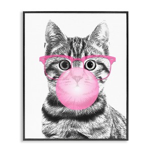 Stupell Industries Adorable Cat Bubble Gum Pink Glasses Monochrome Illustration Framed Giclee Art - 1 of 4