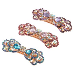 Unique Bargains Women's Hair Clips Accessories Hair Barrettes Sparkly Bling Rhinestones Hairpins 3 Pcs - 1 of 4