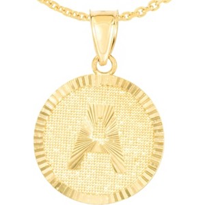 10k Yellow Gold 0.63" Personalized Medallion Alphabet Letter A - Z Initial Charm Pendant with optional Extendable Chain Necklace - 1 of 4