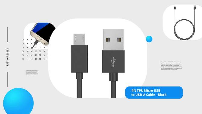 Just Wireless 4&#39; TPU Micro USB to USB-A Cable - Black, 2 of 9, play video