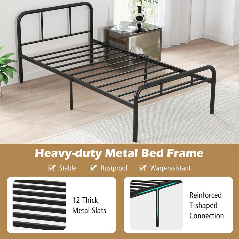 Tangkula Twin Bed Frame Metal Platform Bed Base w/ Headboard & Footboard Under Bed Storage, 5 of 9