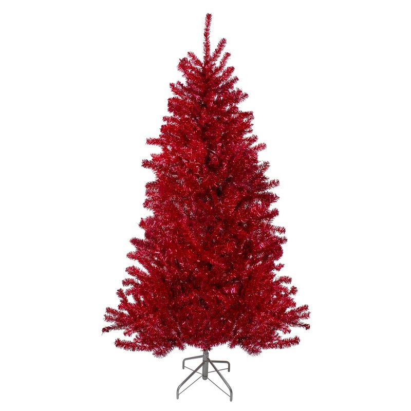 Northlight 7' Metallic Red Tinsel Artificial Christmas Tree - Unlit, 1 of 8