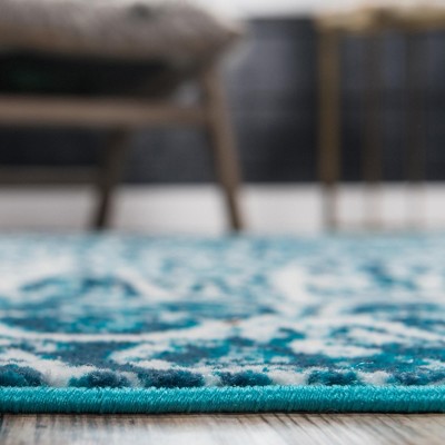 Reversible Easy-Care Turquoise Synthetic 6' x 9' Rectangular Rug