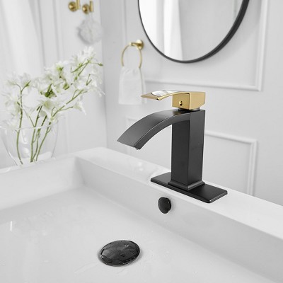 Gold and Black Waterfall Single Handle Bathroom Faucet