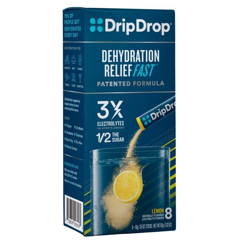 DripDrop Electrolyte Powder for Dehydration Relief - Lemon - 8ct, 3 of 10