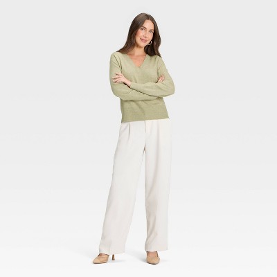Women's Cozy Knit Relaxed V-Neck Pullover Sweater - A New Day' - image 3