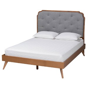 Baxton Studio King Lorana Fabric and Wood Platform Bed Gray/Walnut Brown - 1 of 4