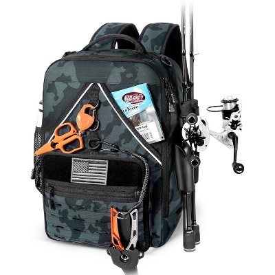 Fishing Tackle Backpack, With 2 Rod Holders,Fishing Gear and Equipment With Large Gear Storage