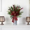 Nearly Natural 28-in Holiday Winter Greenery, Berries and Plaid Bow Artificial Christmas Arrangement Home Décor - 3 of 4