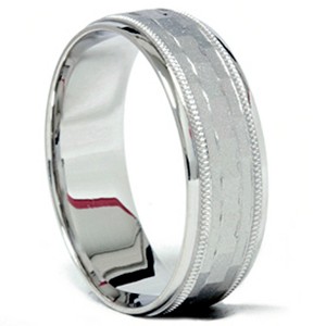 Pompeii3 Mens 14K White Gold 7mm Textured Comfort Wedding Band - 1 of 4