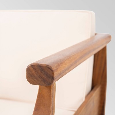 Aston Acacia Mid-Century Modern 2-Person Loveseat Set, Teak and Cream