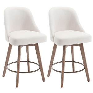 Bekrvio 26" Counter Height Swivel Bar Stools Set of 1/2/3/4–Mid-Century Barstools with Backs, Linen Upholstered & Wood Legs, for Kitchen Island - 1 of 4