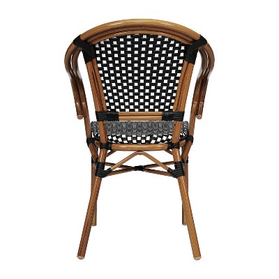Set of Four Black & White PE Rattan Dining Chairs with Bamboo Metal Frame