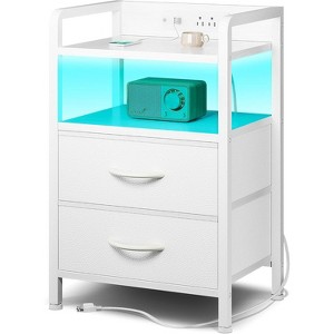 Night Stand Bedside Charger Bedroom - Nightstand Night Stand with Storage Shelf & 2 Fabric Drawers, Morden End Table with U-S-B Ports - 1 of 4