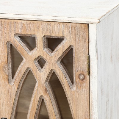 Farmhouse White and Natural Wood Cathedral-Style Wall Cabinet