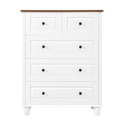 GlasFlength Decorative Storage Cabinets Dresser With 5 Drawers Elegant Clean Look Holds Daily Essentials for Living Room, White, 29.1"*15.7"*36.6"