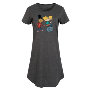 Women's Hey Arnold! HA Air Guitar Graphic T-shirt Dress - Heather Charcoal - 4X - 1 of 4