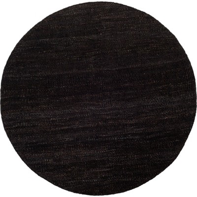 6' Solid Woven Round Area Rug Black 