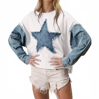 Women's Raw Edge Star Contrast Sweatshirt - Double Take