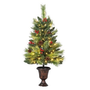 2/3Ft Artificial Mini Christmas Tree, Tabletop Christmas Tree with 40/70 LED Warm Lights, Mini Xmas Tree with Pine Cone & Red Berry - 1 of 4