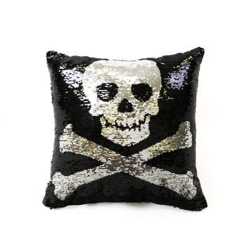 18"x18" Skull and Crossbones Halloween Square Throw Pillow Gold/Silver/Black - Lush Décor
