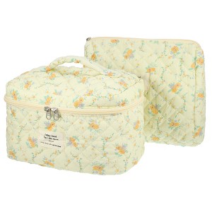 Unique Bargains Women's Cotton Quilted Makeup Bags for Travel 2 Pcs - 1 of 4