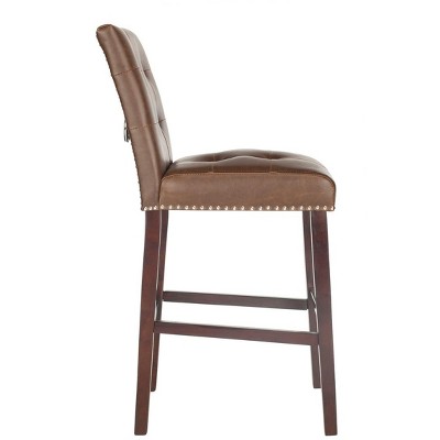 Nikita Brown Leather and Wood Bar Stools, Set of 2