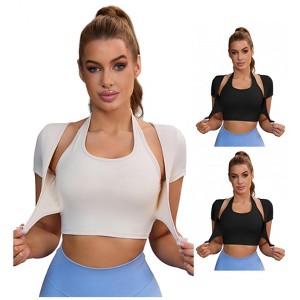 INSPIRE CHIC 3 Packs Women's Halter Neck Push Up Sports Bra Short Sleeve Workout Crop Top Fitness T Shirt - 1 of 4