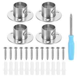 Unique Bargains Stainless Steel Low-leg Brushed Finish Closet Rod Holder 4 Pcs - 1 of 4