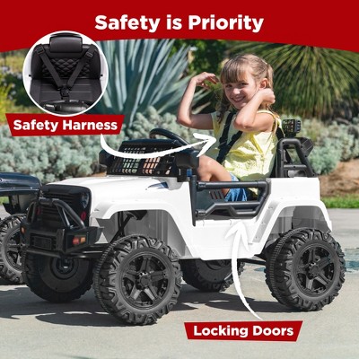 White 12V Kids Ride-On Truck with Remote Control