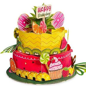 Paper Love 3D Tropical Birthday Cake Pop Up Card with Keepsake - 1 of 4