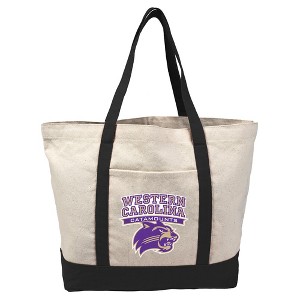 Western Carolina University Primary Logo Canvas Tote Bag With External Pocket, Reusable Shoulder Bag for Shopping, School, Beach - 1 of 4