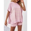 Imily Bela Women's Striped 2 Piece Outfits Oversized Batwing Short Sleeve Tops High Waisted Shorts Summer Knit Lounge Short Sets - 3 of 4