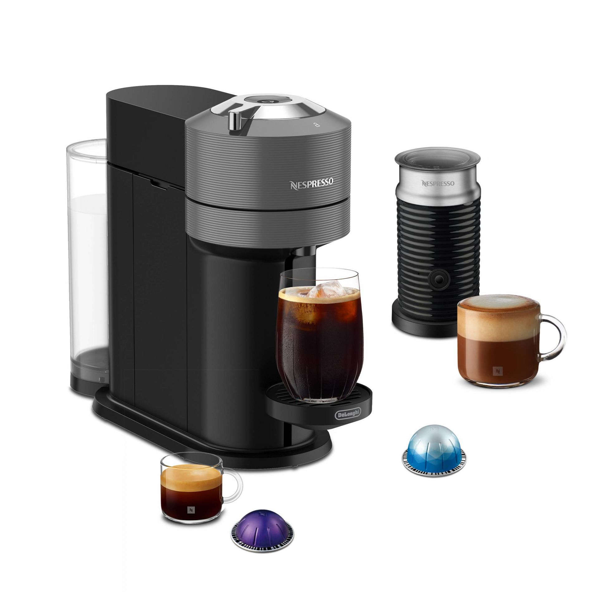 Nespresso Vertuo Next Coffee Maker and Espresso Machine Bundle by DeLonghi - Gray: Includes 12 Capsules, Automatic Shut-Off