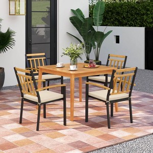Costway 5 PCS Patio Acacia Wood Dining Set with Soft Seat Cushions Umbrella Hole for Yard - 1 of 4